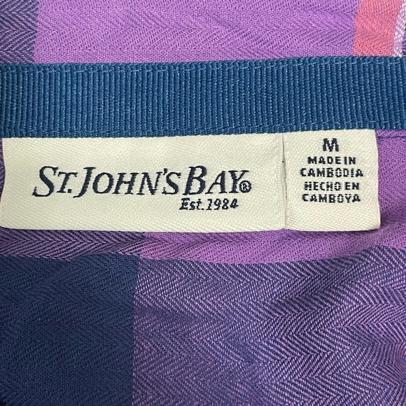 St. John's Bay Purple Plaid Button Down Shirt - Picture 6 of 7